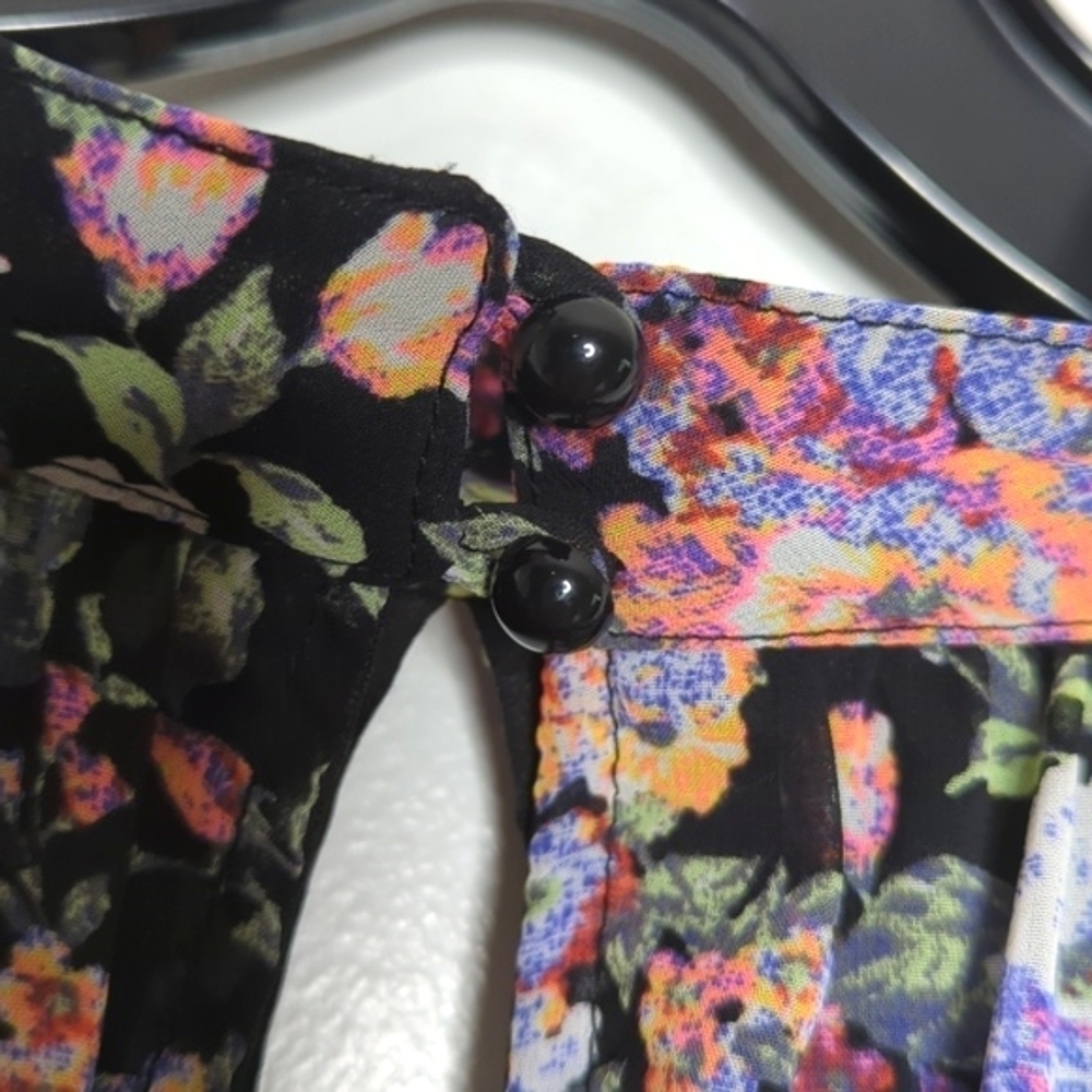 My Story Sleeveless Lined Dark Floral Halter Mini Dress Keyhole Front Back L - Picture 10 of 13